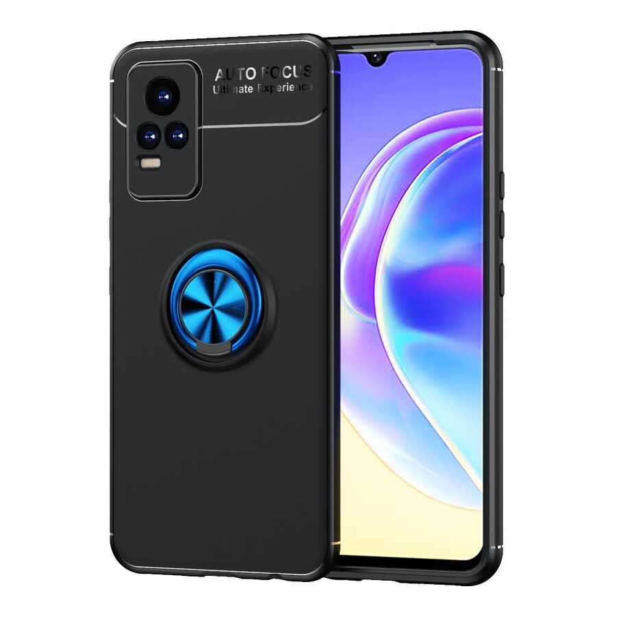 Vivo V21E Kılıf Zore Ravel Silikon Kapak - Siyah-Mavi
