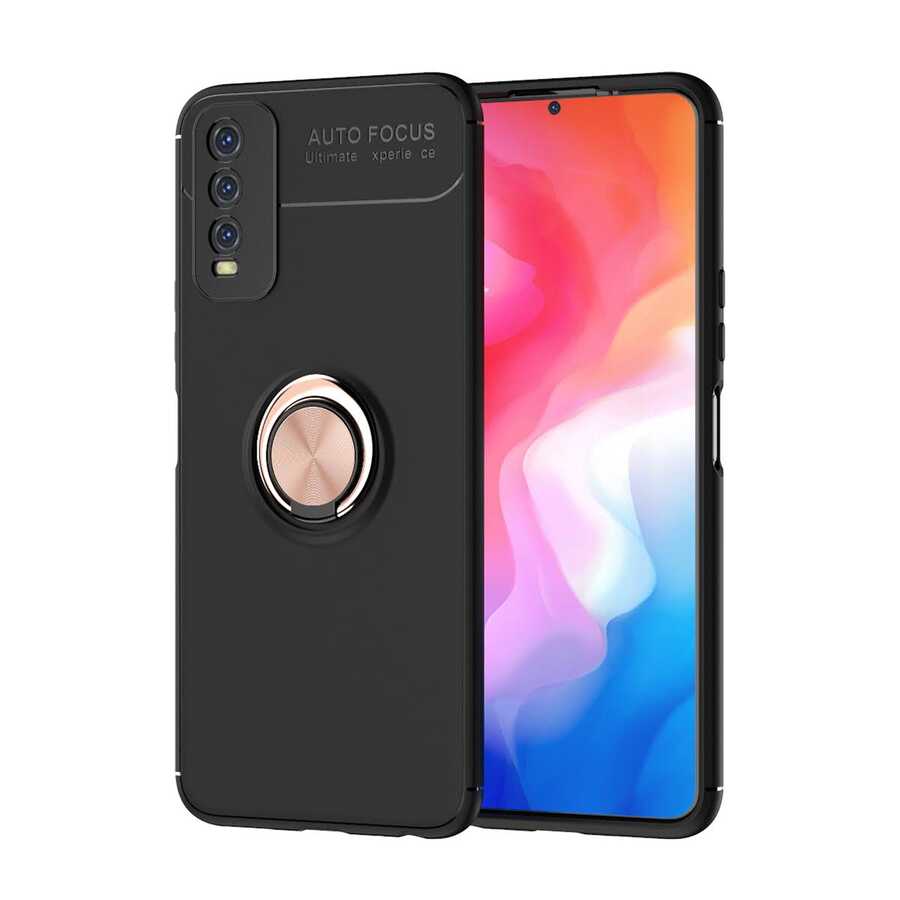 Vivo Y11S Kılıf Zore Ravel Silikon Kapak - Siyah-Rose Gold