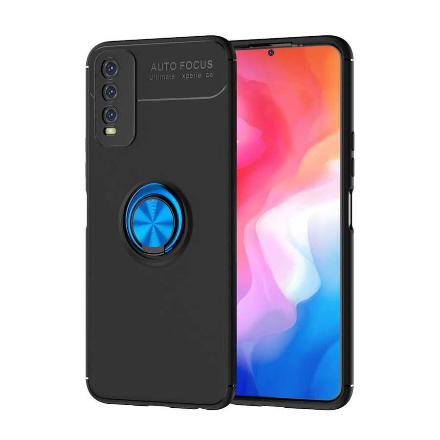 Vivo Y11S Kılıf Zore Ravel Silikon Kapak - Siyah-Mavi