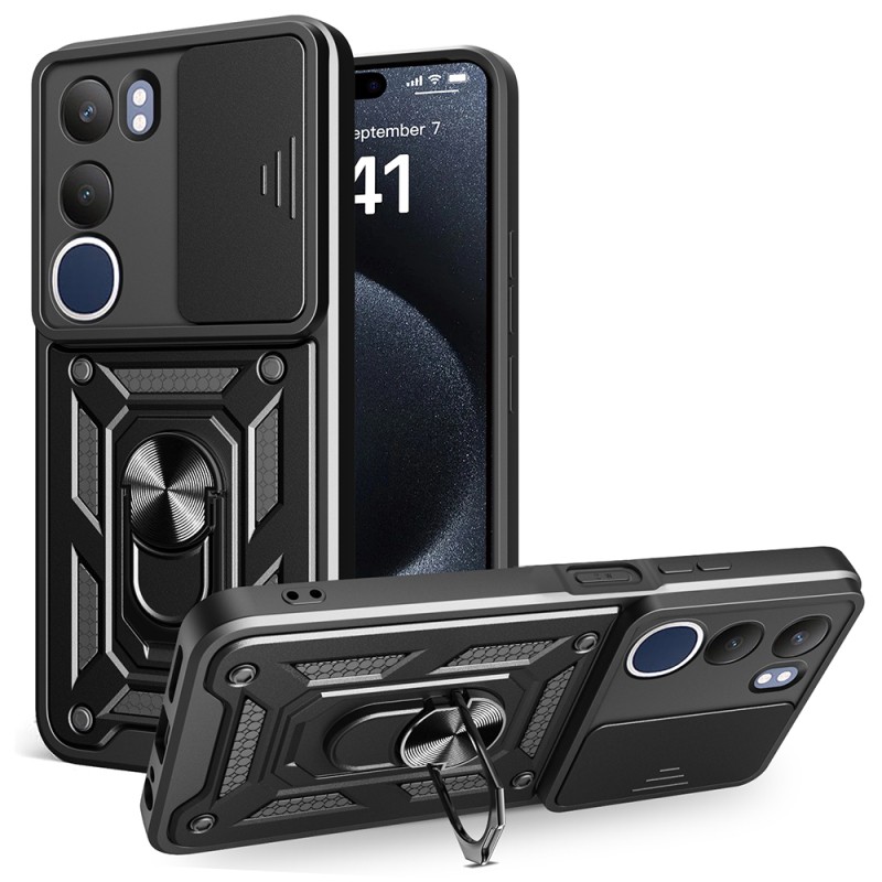 Vivo Y19S Kılıf Magnetik Standlı Kamera Korumalı Zore Sürgülü Vega Kapak - 1