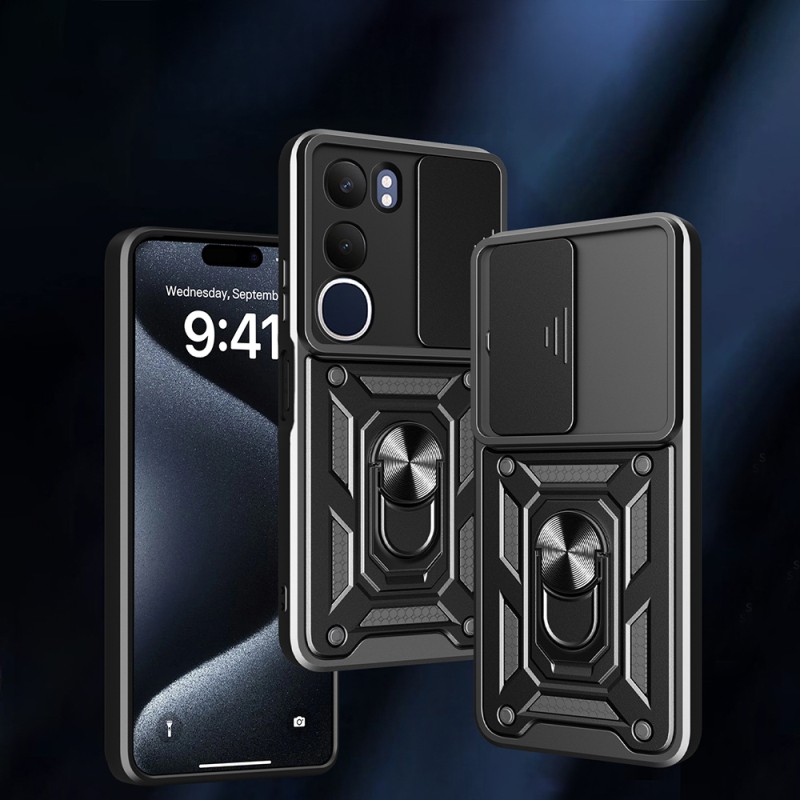 Vivo Y19S Kılıf Magnetik Standlı Kamera Korumalı Zore Sürgülü Vega Kapak - 4