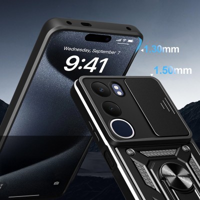 Vivo Y19S Kılıf Magnetik Standlı Kamera Korumalı Zore Sürgülü Vega Kapak - 5