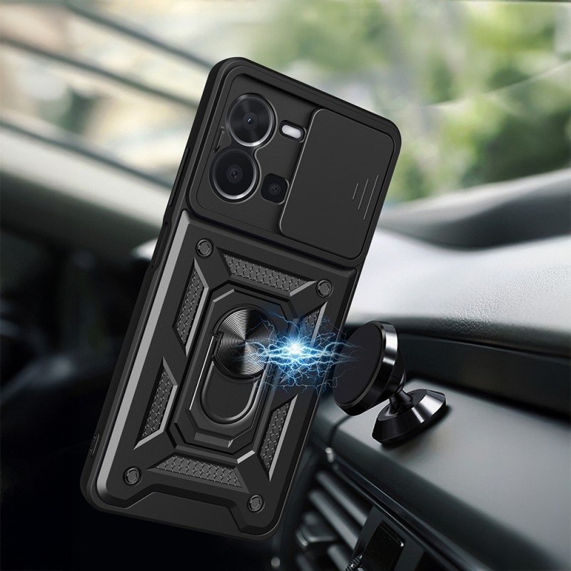 Vivo Y35 Kılıf Magnetik Standlı Kamera Korumalı Zore Sürgülü Vega Kapak - 3