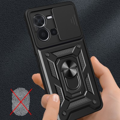 Vivo Y35 Kılıf Magnetik Standlı Kamera Korumalı Zore Sürgülü Vega Kapak - 4