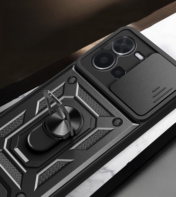 Vivo Y35 Kılıf Magnetik Standlı Kamera Korumalı Zore Sürgülü Vega Kapak - 6