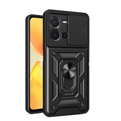 Vivo Y35 Kılıf Magnetik Standlı Kamera Korumalı Zore Sürgülü Vega Kapak - Zore