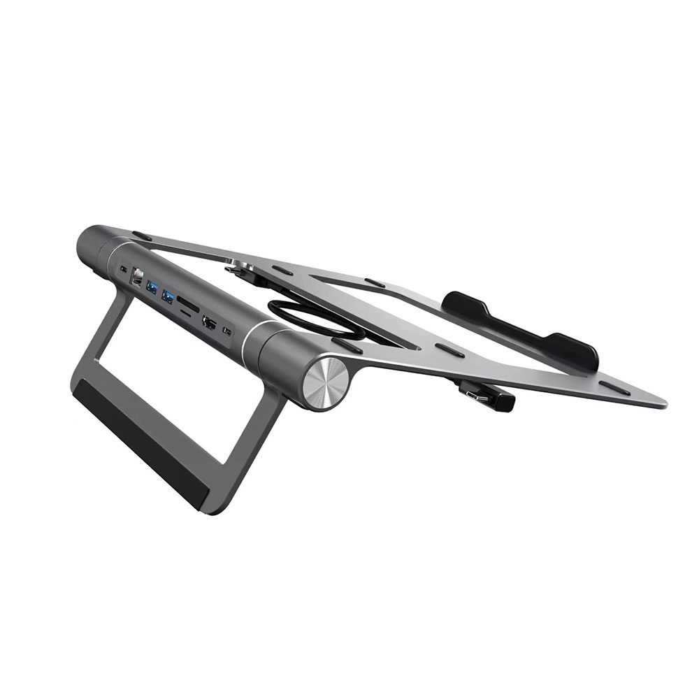 Wiwu A821CH 8in1 Hub Bağlantı İstasyonlu Notebook Laptop Standı PD3.0/USB3.0/RJ45 (1000Mbps)/SD/TF/HDMI (4K@30Hz) - Gri