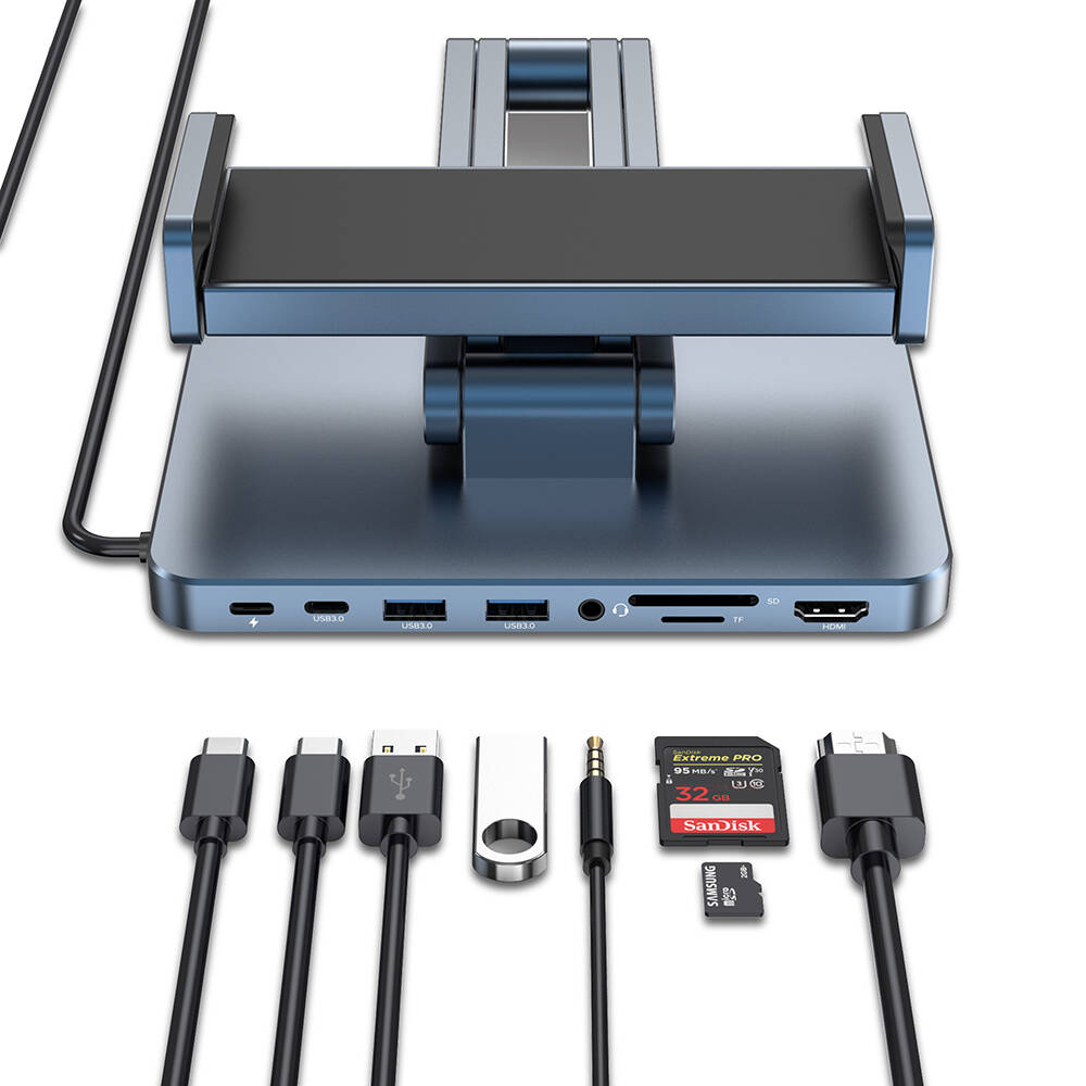 Wiwu AH801 8in1 HDMI (4K@60Hz) Girişli Type-C Hub Bağlantı İstasyonlu Ayarlanabilir Tablet Standı - Gri