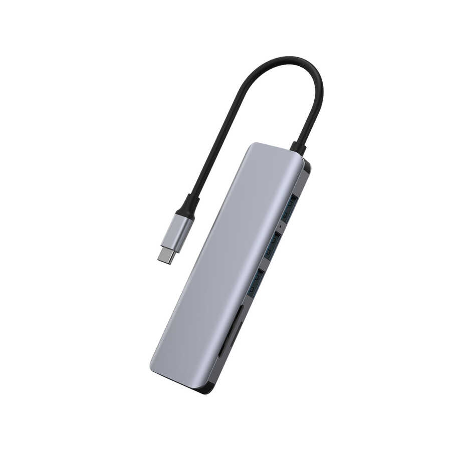Wiwu Alpha A731HC 7 in 1 Type-C Hub 100W Şarj Destekli SD Kart-Hdmi-Usb Çoğaltıcı - Gri