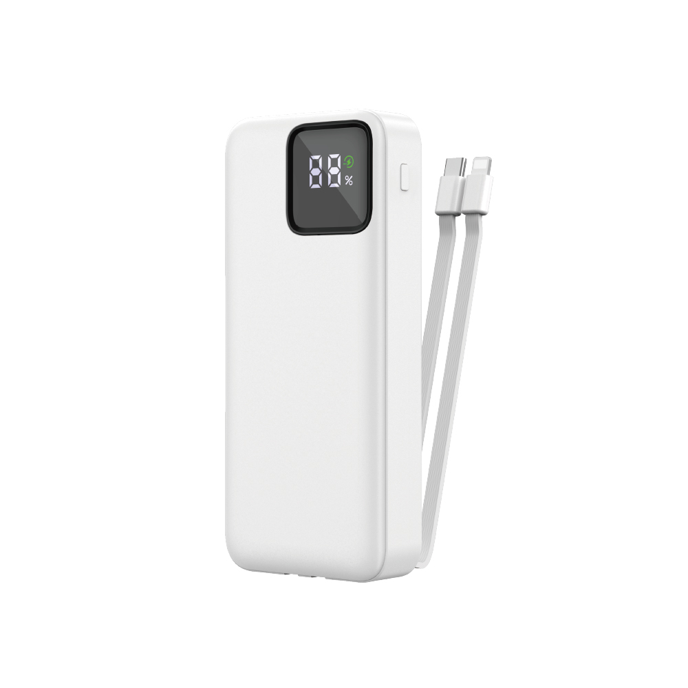 Wiwu JC-22 Dijital LED Ekran Şarj Göstergeli Type-C ve Lightning Kablolu Powerbank 22.5W 20000mAh - Beyaz