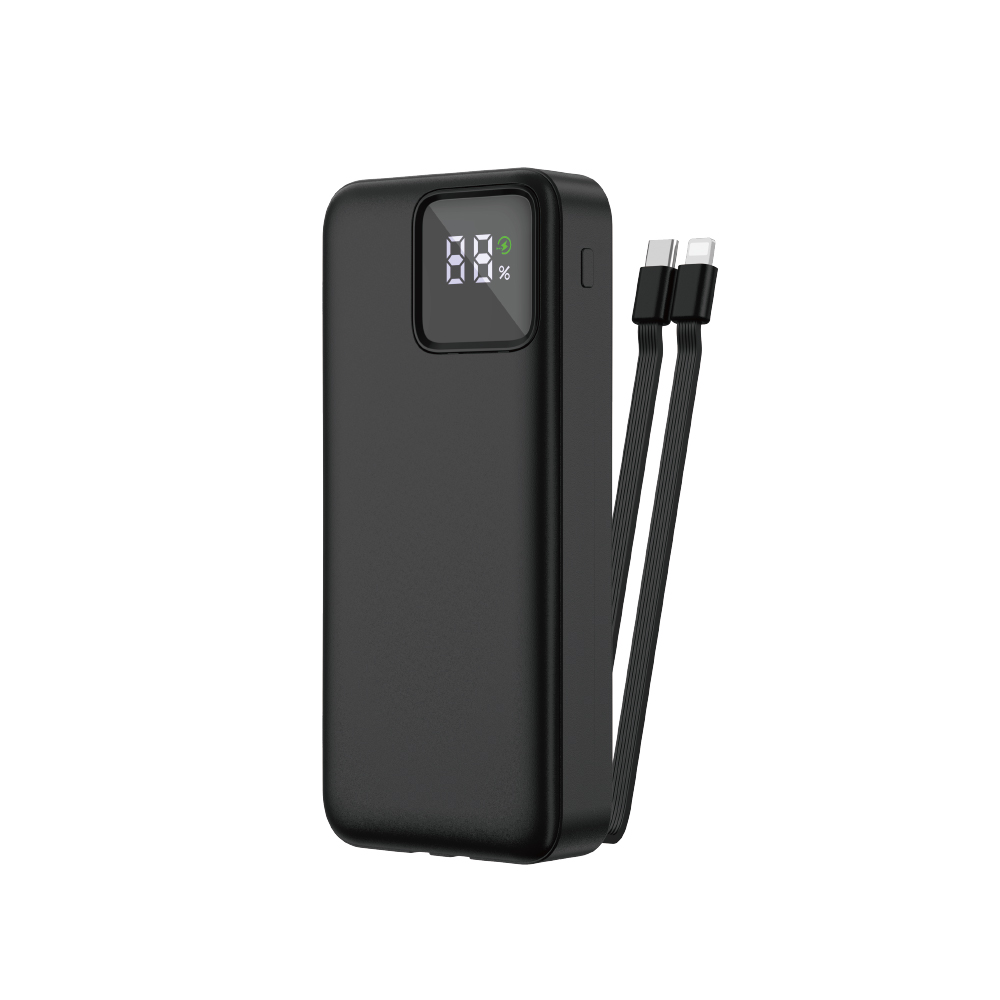 Wiwu JC-22 Dijital LED Ekran Şarj Göstergeli Type-C ve Lightning Kablolu Powerbank 22.5W 20000mAh - Siyah