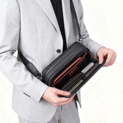Wiwu Master Genuie Leather Serisi Parmak İzi Kilitli Çok Fonksiyonlu Deri Çapraz Vücut Çantası - 4
