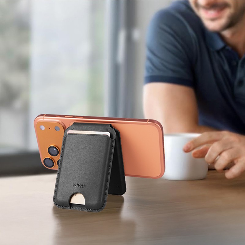 Wiwu MW-007P Magnetic Stand Card Holder Wireless Charging Compatible FindMy and Find Hub Enabled Mag Wallet - 9