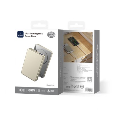 Wiwu P15-1 Ultra Slim PD 20W Wireless Powerbank with LED Indicator 10000mAh 15W - 17