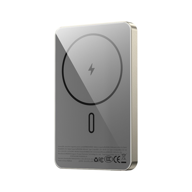 Wiwu P15 Ultra Slim PD 20W Wireless Powerbank with LED Indicator 5000mAh 15W - 4