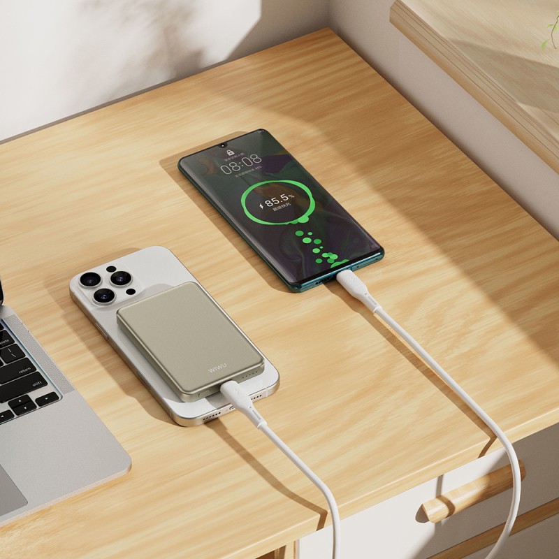 Wiwu P15 Ultra Slim PD 20W Wireless Powerbank with LED Indicator 5000mAh 15W - 8