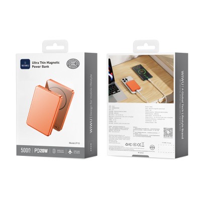 Wiwu P15 Ultra Slim PD 20W Wireless Powerbank with LED Indicator 5000mAh 15W - 16