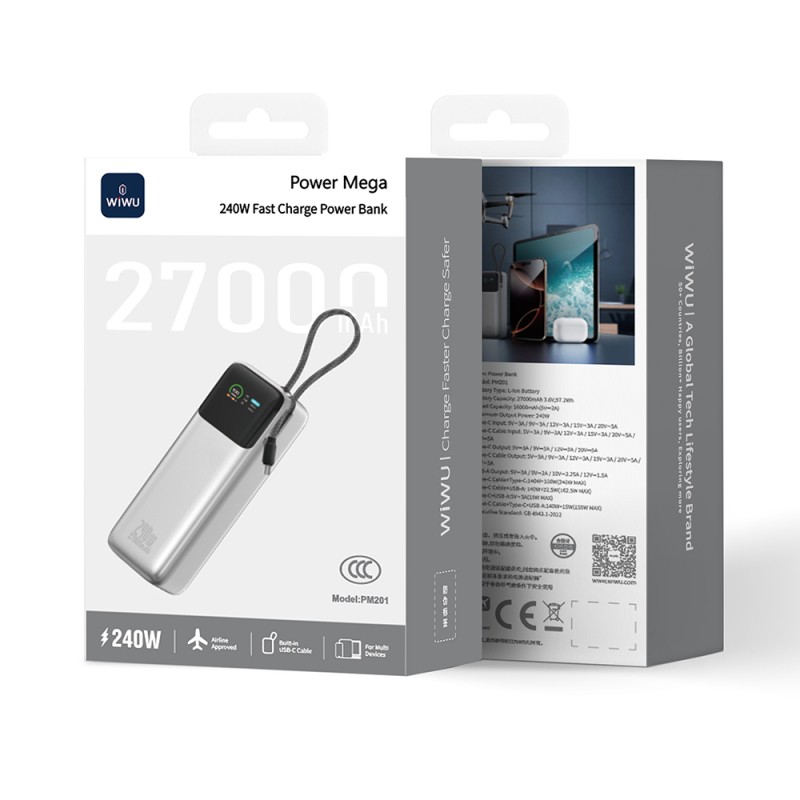 Wiwu PM-201 Power Mega Series Portable Powerbank with Type-C Output PD 240W 27000mAh - 5