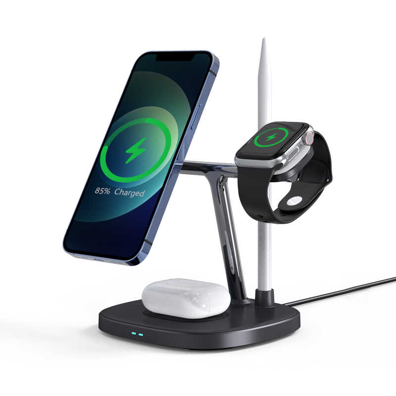Wiwu Power Air M8 4 in 1 Mıknatıslı Kablosuz Şarj Standı - Siyah