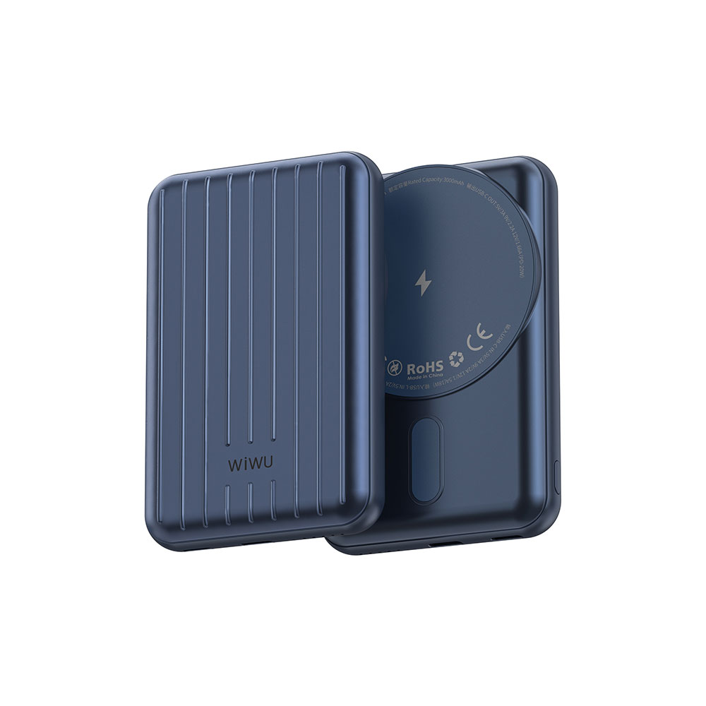 Wiwu PP02 Taşınabilir Wireless Şarj ve PD Hızlı Şarj Özellikli Powerbank 15W 5000mAh - Mavi