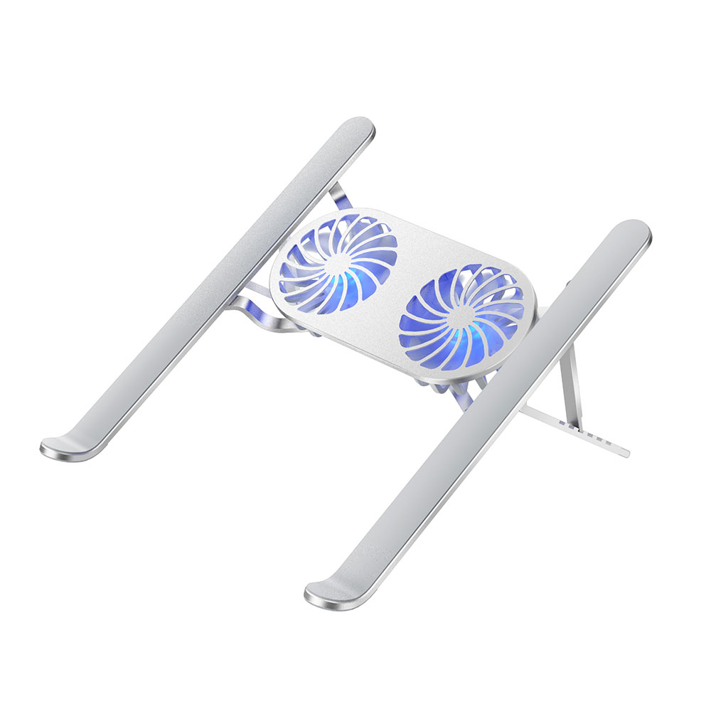 Wiwu S400 Pro Çift Fanlı Işıklı Katlanabilir Ayarlanabilir Laptop Standı 5W 3000RPM - Gümüş
