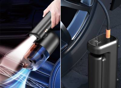Wiwu Wi-Ai002 5in1 Auto Vehicle Tire Inflation Pump - Auto Vehicle Vacuum Cleaner - Vacuum Machine - Flashlight Digital Display Vehicle Air Compressor - 9