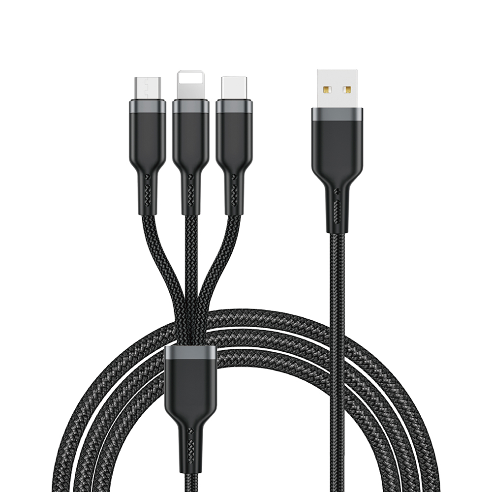 Wiwu Wi-C014 Platinum Serisi 3in1 USB-A to Lightning – Type-C – Micro Şarj ve Data Kablosu 3.1A 1.2m - Siyah