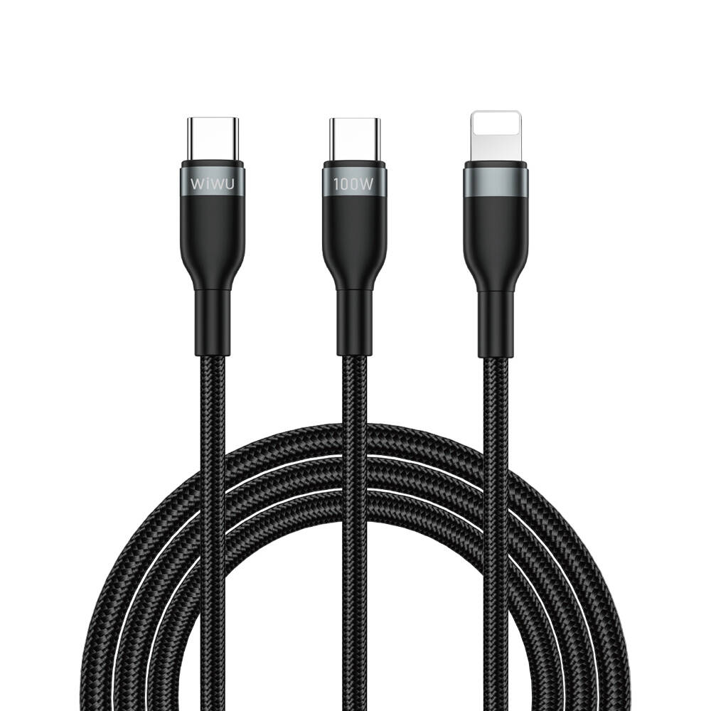 Wiwu Wi-C029 Concise Serisi 2in1 Type-C to Lightning PD Data ve Şarj Kablosu 100W 1.2M - Siyah