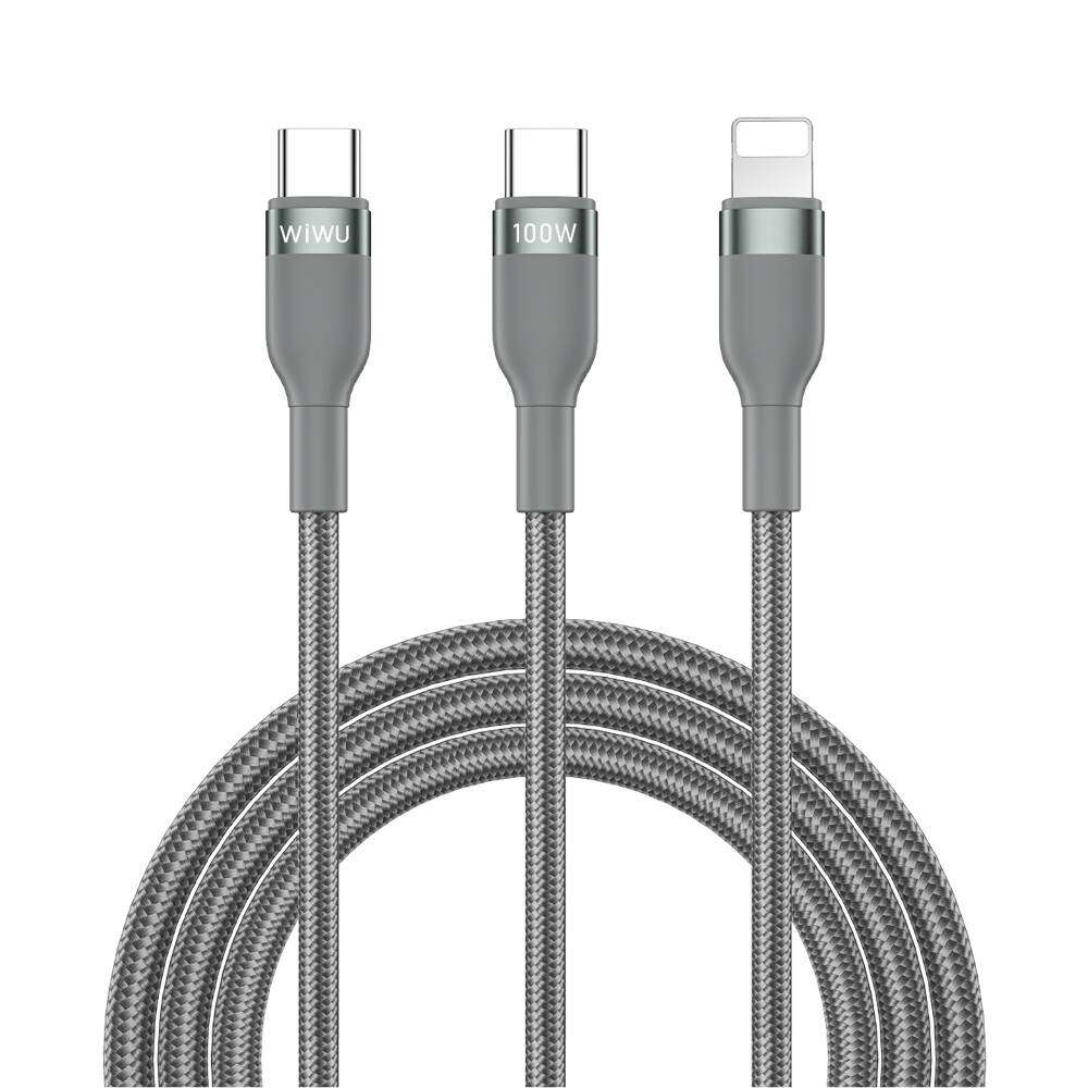 Wiwu Wi-C029 Concise Serisi 2in1 Type-C to Lightning PD Data ve Şarj Kablosu 100W 1.2M - Gri