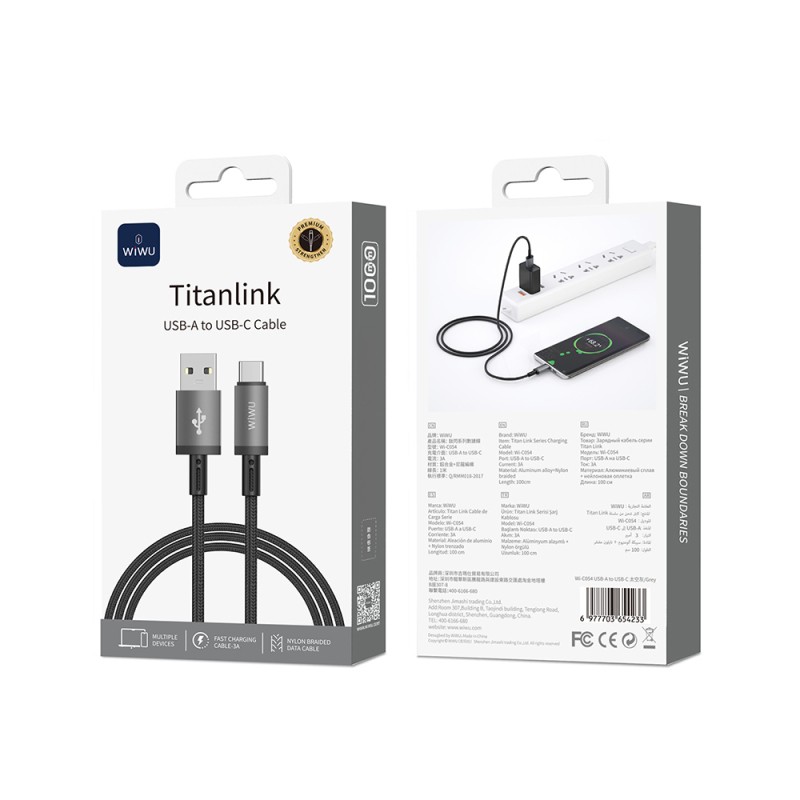 Wiwu Wi-C054 Titanlink Series USB-A to TYPE-C Fast Charging Data and Charging Cable 1M - 4