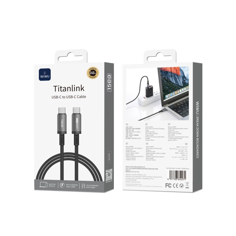 Wiwu Wi-C058 Titanlink Series Type-C to Type-C Fast Charging Data and Charging Cable 240W 1.5M - 4