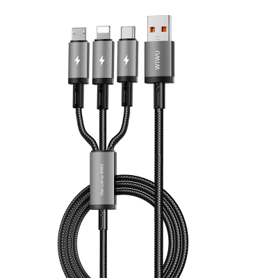 Wiwu Wi-C059 Titanlink Series 3in1 USB-A to Lightning – Type-C – Micro Braided Charging and Data Cable 66W 1.2m - Wiwu
