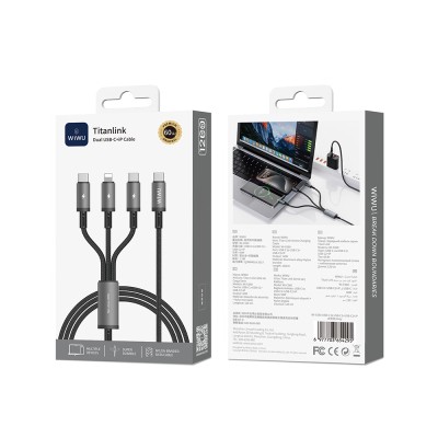 Wiwu Wi-C060 Titanlink Series 3in1 Type-C to Lightning – 2xType-C Braided Charging and Data PD Cable 60W 1.2m - 4