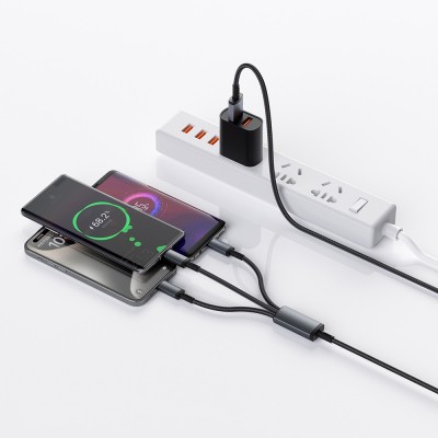 Wiwu Wi-C060 Titanlink Series 3in1 Type-C to Lightning – 2xType-C Braided Charging and Data PD Cable 60W 1.2m - 3