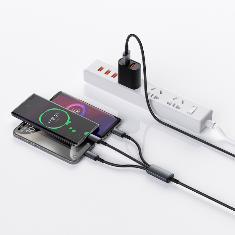 Wiwu Wi-C060 Titanlink Series 3in1 Type-C to Lightning – 2xType-C Braided Charging and Data PD Cable 60W 1.2m - 3