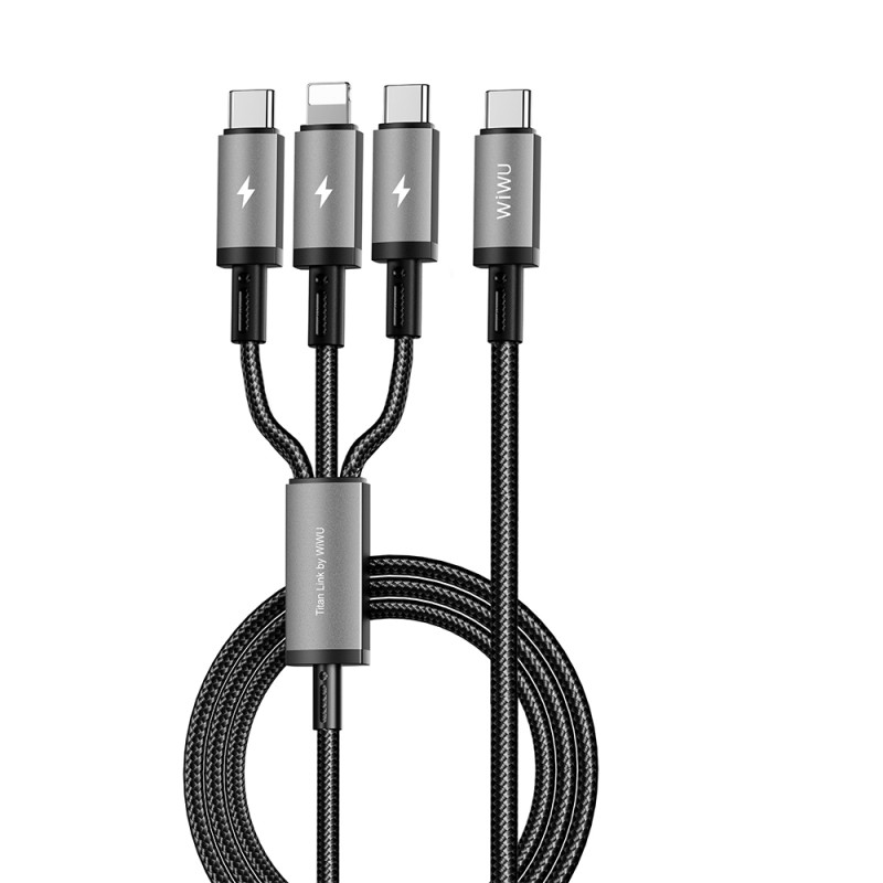 Wiwu Wi-C060 Titanlink Series 3in1 Type-C to Lightning – 2xType-C Braided Charging and Data PD Cable 60W 1.2m - 2