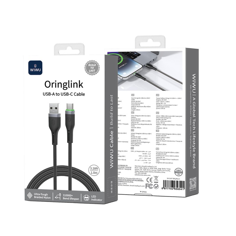 Wiwu Wi-C067 Orginlink Serisi LED Göstergeli USB-A to Type-C Hızlı Şarj Özellikli Data ve Şarj Kablosu 1M - 4