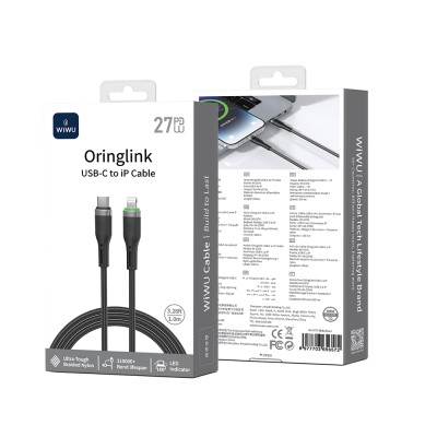 Wiwu Wi-C070 Orginlink Series LED Indicator Type-C to Lightning Fast Charging PD Data and Charging Cable 27W 1M - 4