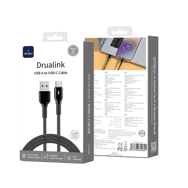Wiwu Wi-C073 Drualink Series USB-A to Type-C Fast Charging Data and Charging Cable 3A 1M - 11