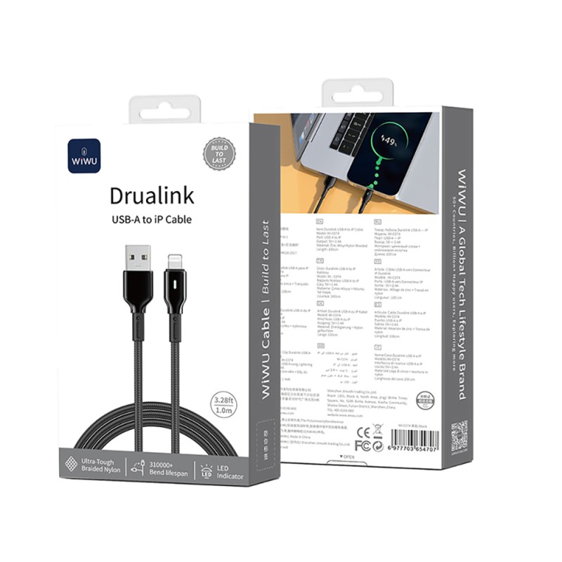 Wiwu Wi-C074 Drualink Serisi USB-A to Lightning Hızlı Şarj Kablosu 1M - 4