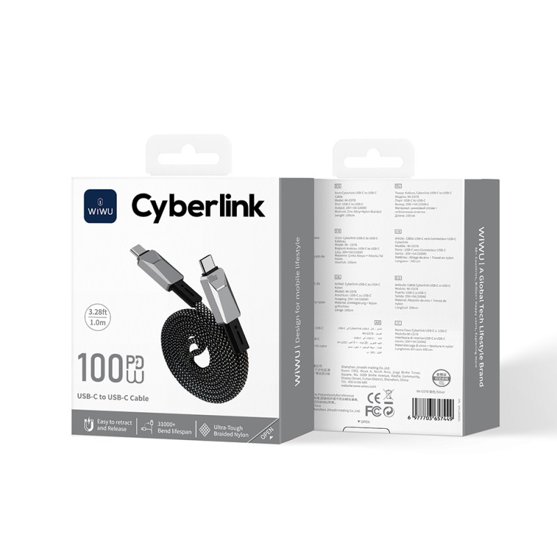 Wiwu Wi-C078 Cyberlink Series Type-C to Type-C PD Fast Charging Data and Charging Cable 100W 1M - 7