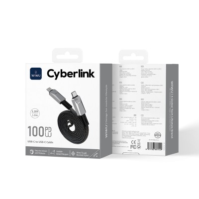 Wiwu Wi-C078 Cyberlink Serisi Type-C to Type-C PD Hızlı Şarj Özellikli Data ve Şarj Kablosu 100W 1M - 7