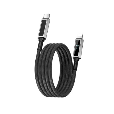 Wiwu Wi-C080 Warriors Serisi Aramid Fiber Dijital LED Göstergeli Type-C to Lightning PD Data ve Şarj Kablosu 27W 1M - 5
