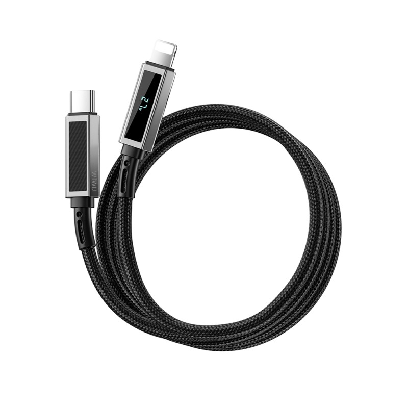 Wiwu Wi-C080 Warriors Serisi Aramid Fiber Dijital LED Göstergeli Type-C to Lightning PD Data ve Şarj Kablosu 27W 1M - 6