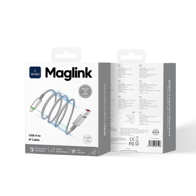 Wiwu Wi-C081 Maglink Serisi Işıklı Magnetik USB-A to Lightning Işıklı Hızlı Şarj Özellikli Data ve Şarj Kablosu 1M - 7