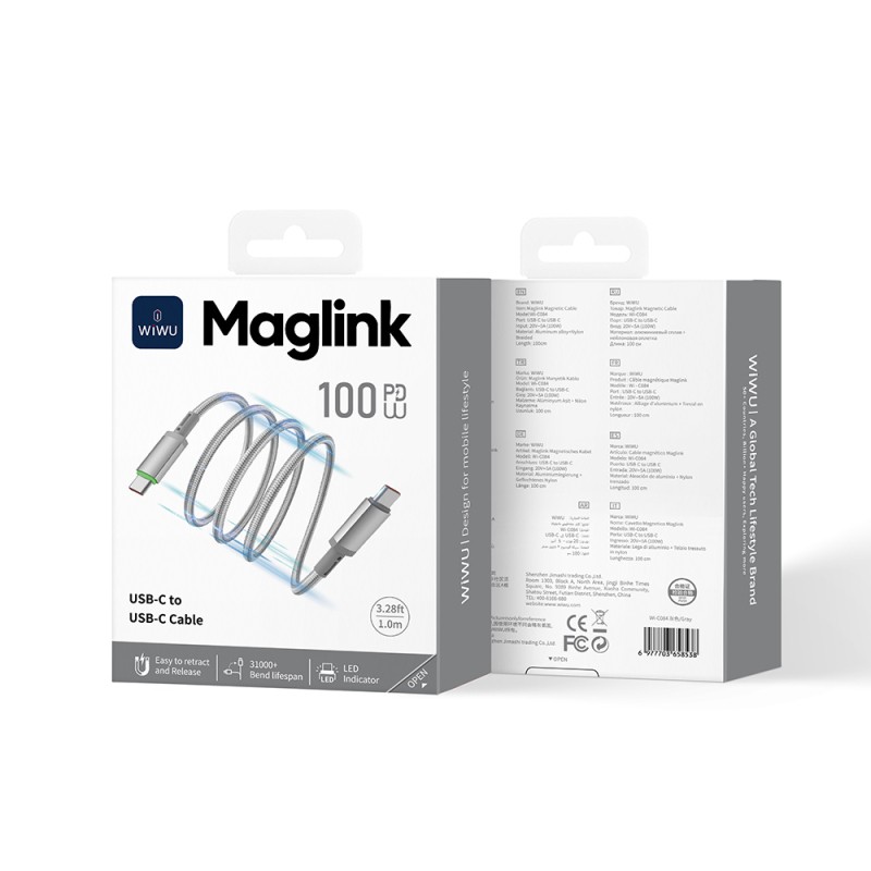 Wiwu Wi-C084 Maglink Series LED Indicator Type-C to Type-C Fast Charging Data and Charging Cable 100W 1M - 7