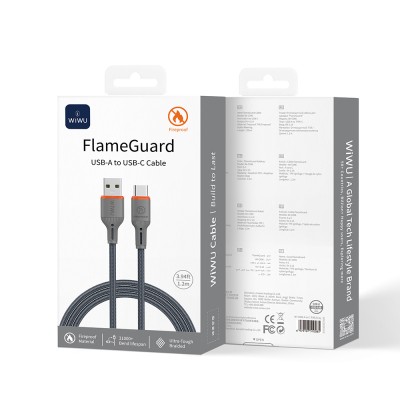 Wiwu Wi-C096 Flame Guard Serisi USB-A to Type-C Hızlı Şarj Özellikli Data ve Şarj Kablosu 1.2M - 7