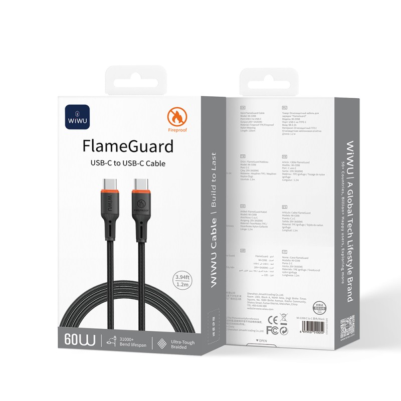 Wiwu Wi-C098 FlameGuard Serisi Type-C to Type-C Data ve Şarj Kablosu 60W 1.2M - 4