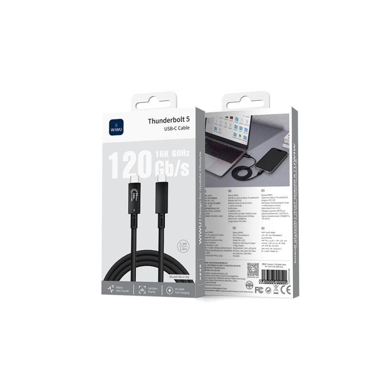 Wiwu Wi-C102 Type-C to Type-C Thunderbolt 5 Kablo 16K Ultra HD 240W 180cm - 4