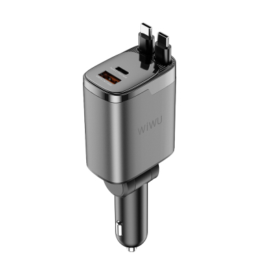 Wiwu Wi-CC034 Type-C + USB-A Fast Charging Car Charger with GaN Technology and Built-in Cable 111W - Wiwu